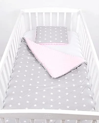Babylux Babydecke Krabbeldecke Minky Kuscheldecke Decke 75 x 100 cm mit Kissen 30x35cm (4K. Rosa + Sterne)