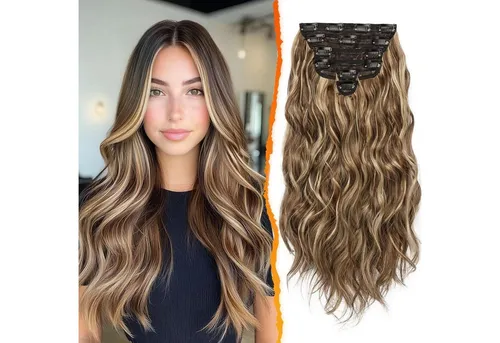 LuxusKollektion Kunsthaar-Extension Clip in Haarverlängerung 50CM Lang Wellig Highlight Haarextension 6PCs