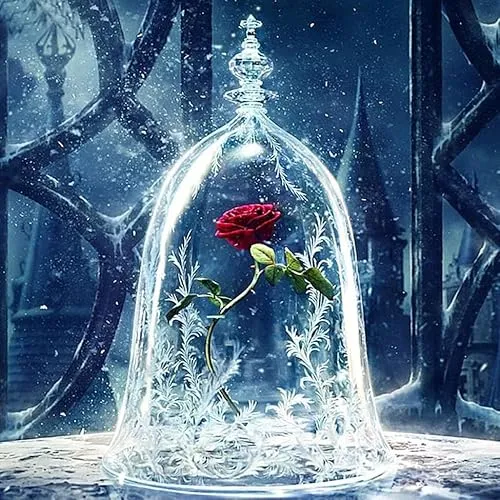 Picmondoo Diamond Painting – 30x30 cm, Mit quadratischen Harzsteinen, AB-Steinen, Strassfarben & Metallicfarben – DIY-Kunstwerk für Erwachsene & Kinder (Rose im Wunderglas)