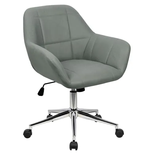 SVITA LILY Schreibtischstuhl - Drehstuhl aus Kunstleder, Höhenverstellbar, Grau - Bürostuhl im Retro-Design mit weicher Polsterung für höchsten Komfort. Stufenlos höhenverstellbar, ideal für Büro oder Zuhause.