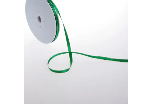 Deko AS Dekoband Double-Face Satin mit Goldkante - grün - 6mm - 50m - 32106 60