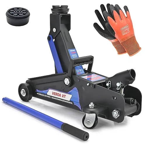 Wagenheber 2T - Hydraulischer Rangierwagenheber mit Gummiauflage und Handschuhen, Hubhöhe von 140-310mm und 2000kg Hublast