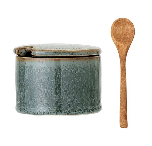 Bloomingville Zuckerdose Bloomingville Pixie Grün Zuckerdose mit Deckel + Löffel Steingut, Steingut, (Set)