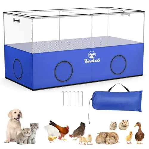 Pawaboo Kleintier-Laufstall, Haustierkäfig-Zelt mit Atmungsaktiver Netzwand und Boden, Faltbares Kleintiergehege für Welpe Kätzchen Kaninchen Huhn Schwein Indoor Outdoor Zaun, Blau