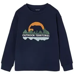 vertbaudet Langarmshirt Jungen Shirt mit Frottee-Motiv blau 92/98