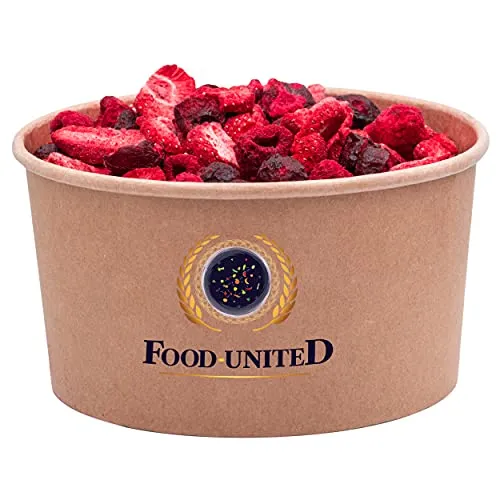 Food-United ROTE FRÜCHTE MIX GEFRIERGETROCKNET 300g bestehend aus Himbeeren Erdbeeren und Kirschen für Müslis Naturjoghurt Smoothies natürlich süß ohne Zusatzstoffe