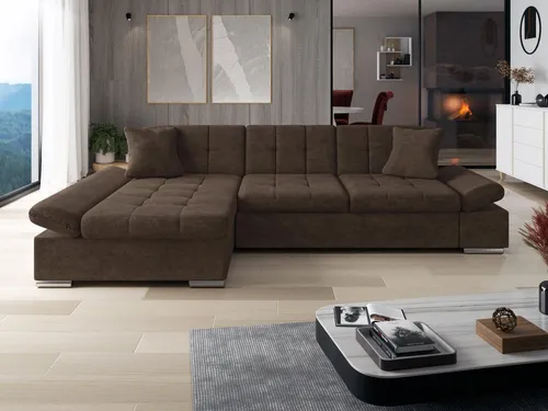 MIRJAN24 Ecksofa Malwi mit Schlaffunktion und Bettkasten, L-Form - Braun - Das Ecksofa Malwi bietet eine großzügige Schlaffläche von 240 x 129 cm und praktische regulierbare Armlehnen. Ideal für gemütliche Abende und als platzsparende Schlafgelegenheit.