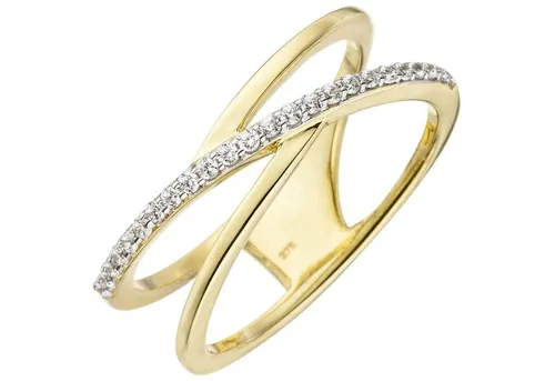 Schmuck Krone Goldring Eleganter Ring 2-reihig Zirkonia und 375 Gelbgold, Gold 375