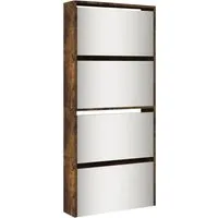vidaXL Schuhschrank mit Spiegel - 4 Fächer in Räuchereiche - Schuhschrank mit 4 Kippfächern, ideal für bis zu 16 Paar Schuhe. Modernes Design und langlebiges Material, perfekt für Flur oder Wohnzimmer.