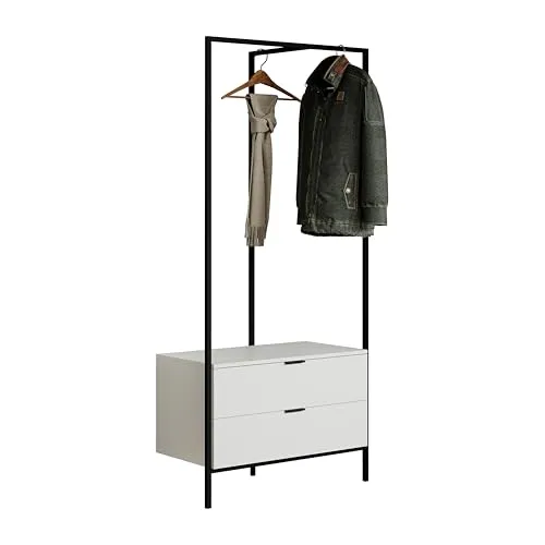 trendteam Kompaktgarderobe Jody Weiß Matt/Metall Schwarz - Drohnen: Stilvolle Kompaktgarderobe 