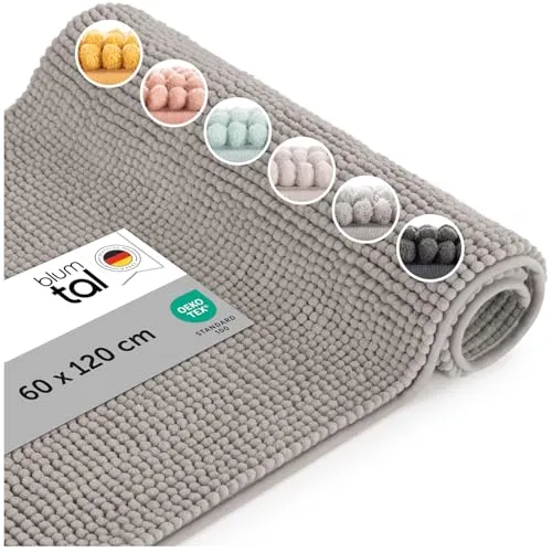 Blumtal Badematte 60x120 cm - Oeko-TEX zertifizierter Chenille Badteppich - Badematten & Badteppiche, superweich, saugstark und rutschfest, ideal für ein sicheres und angenehmes Gefühl nach dem Baden.