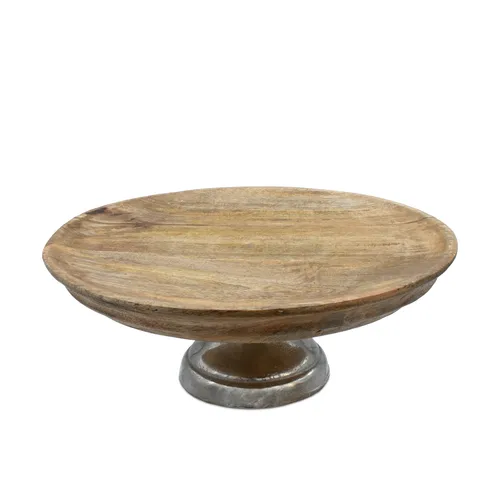 Mango Deko Teller mit Alu  Fuß - 30 cm - Holz Servier Platte Etagen Ständer