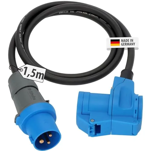 Brennenstuhl CEE Adapterkabel 230V mit Winkelkupplung - Robustes CEE-Adapterkabel mit Winkelkupplung, IP44 spritzwassergeschützt, ideal für den Außeneinsatz. 1,5 m Kabellänge, perfekt für Wohnwagen und Camping. Made in Germany.
