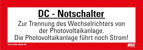 Aufkleber DC-Notschalter Photovoltaikanlage selbstklebend Hinweisschild Warnaufkleber Warnhinweis 21x7,4cm Made in Germany by MBS-SIGNS