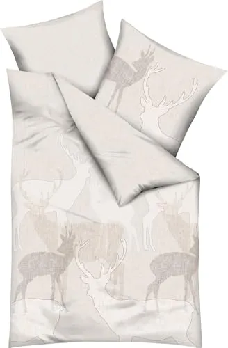 Kaeppel Bettwäsche Hirsche Feinbiber 135x200 cm - Bettwäsche-Set aus 100% Baumwolle mit Wendeoptik und Tiermotiv, ideal für kuschelige Nächte und einfach zu reinigen bei 60°C.
