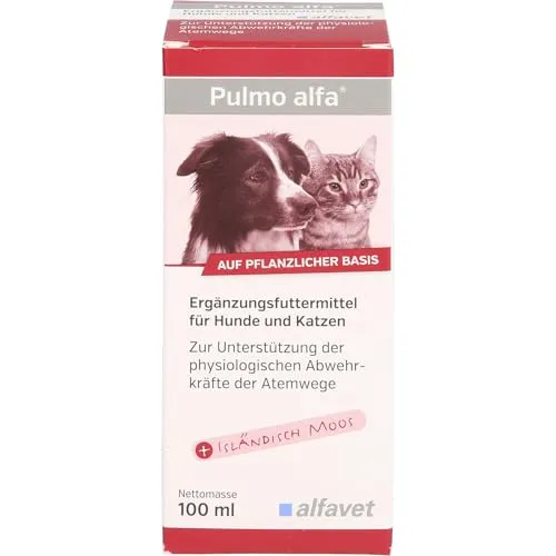 Alfavet Pulmo alfa 100 ml - Flüssiges Ergänzungsfuttermittel für Hunde und Katzen - Nahrungsergänzungen & Vitamine für Katzen - Unterstützt die Atemwege mit pflanzlichen Inhaltsstoffen und ist einfach zu verabreichen.