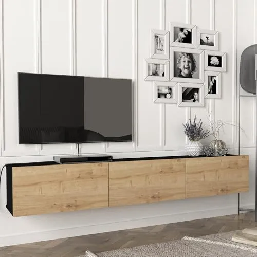 [en.casa] Fernsehschrank Vihti - Modernes Lowboard mit 3 Staufächern - TV-Halterungen: Elegantes, schwebendes Design mit großzügigem Stauraum für Mediengeräte und einfache Wandmontage für platzsparende Lösungen.