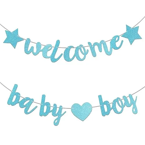 AINIUNIU Willkommen Zuhause Baby Deko Junge, Welcome Home Baby Boy Banner, BabyShower für Jungen, Banner für die Geburtstagsparty eines Babyjungen, Home Deko (Blau)