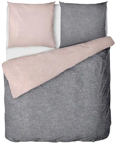 LINKHOFF Wendebettwäsche Biber 135x200 / 155x220 cm - Rosa / Anthrazit - Bettwäsche-Set aus 100% Baumwolle in modernem Design, superweich und bügelfrei. Ideal für angenehme Nächte und ein stilvolles Schlafzimmer.