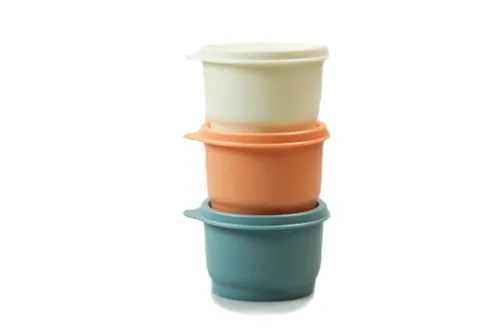 TUPPERWARE Kinder Kunterbunt 120 ml weiß + pastellorange + graublau Dosen Box Be