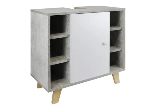 Waschbeckenunterschrank `Martha` in Marmoroptik, grau - Moderne Waschbeckenunterschrank `Martha` in Marmoroptik, grau, bietet zusätzlichen Stauraum mit verstellbaren Einlegeböden. Pflegeleicht, feuchtigkeitsbeständig und ideal für jedes Badezimmer.