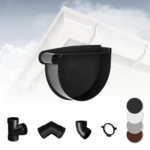 RAINWAY S Regenrinnen System (Rinnenendstück mit Dichtlippe links anthrazit) - PVC-U Kunststoff in 4 Farben, für Dachflächen < 100m² empfohlen, Endstück Endkappe