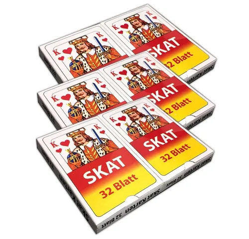 HAC24 Spiel 3er Set Skat Spielkarten Skatblatt Skatkarten Skatspiel Karten, je 2x 32 Blatt