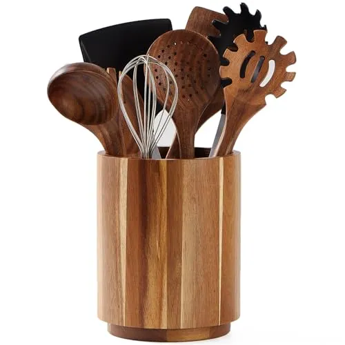 LOHONER Utensilienhalter aus Akazienholz für Küchentheke, um 360° drehbar, 18,3 cm, Holz-Kochutensilien-Halter für die Arbeitsplatte, Landhaus-Küchendekoration