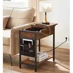 VASAGLE Beistelltisch mit Steckdosen und USB-Anschlüssen in braun von Möbel Kraft