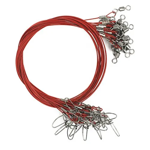 Robuster Angeldraht aus Edelstahl, hochfeste Angelschnurführung mit Drehgelenken und Druckknöpfen, 20 Stück, rot 45 kg