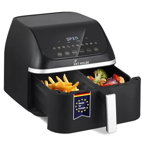 KKT KOLBE Heißluftfritteuse Airfryer 8,5L - 10 Programme für perfekte Gerichte - Heißluftfritteusen für fettfreies Frittieren – 10 Automatik-Programme für knusprige Pommes, saftiges Hähnchen und mehr. Ideal für stressfreies Kochen, spart Zeit und Energie.