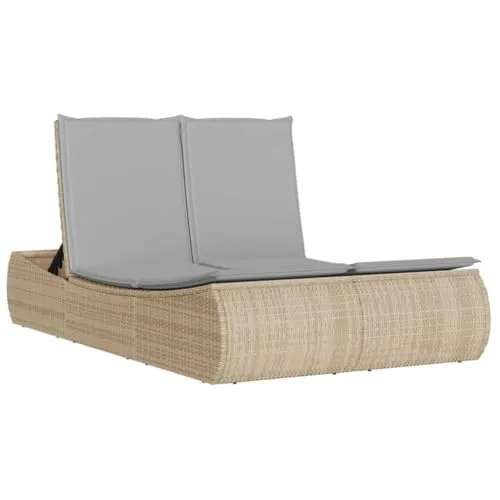 vidaXL Doppelliege mit Auflagen - Beige Gartenliege aus pflegeleichtem Poly Rattan mit verstellbarer Rückenlehne für optimalen Komfort im Außenbereich.