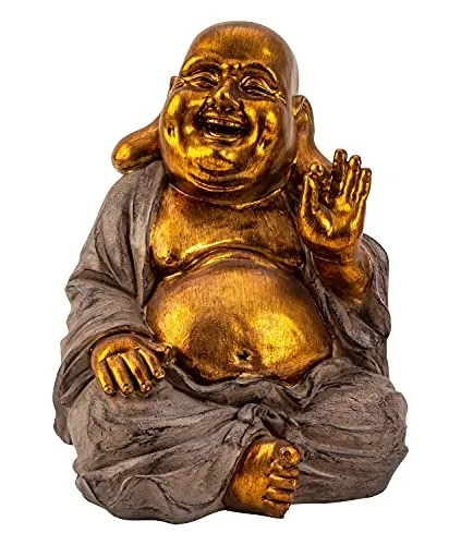 Lifestyle & More Moderne Skulptur Dekofigur Buddha aus Kunststein Gold/grau Höhe 33 cm Breite 25 cm