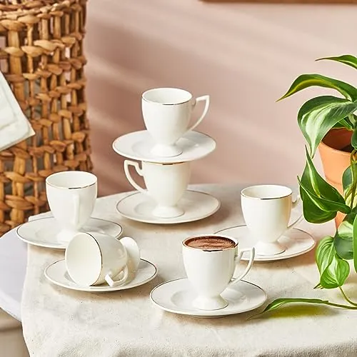 Karaca Boyoz Kaffeetassen-Set für 6 Personen, 85 ml - Elegantes Porzellan-Kaffeetassen-Set mit 6 Tassen und Untertassen. Ideal für besondere Anlässe oder den täglichen Genuss. Das raffinierte Design sorgt für ein stilvolles Ambiente.