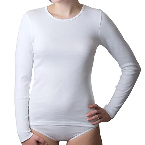 HERMKO 17830 Damen Langarm Unterhemd Woman Longsleeve Shirt Baumwolle/Modal, Farbe:weiß, Größe:48/50 (XL)