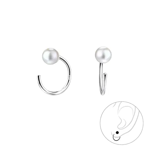 Monkimau - Perlen Halb Creolen Ohrringe, Ohrstecker, Ohrschmuck - aus 925 Sterling Silber - für Damen und Mädchen - handgefertigt, hypoallergen und kleine Geschenkidee