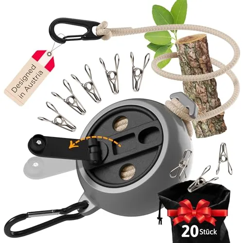 AUTDOOR® Wäscheleine ausziehbar, mit praktischer Kurbel