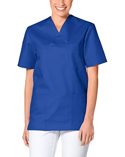 CLINIC DRESS Schlupfkasack - Unisex Kasack Damen und Herren bunt für Pflege und Altenpflege, Kurzarm und Brusttasche, 95 Grad Wäsche königsblau, XS