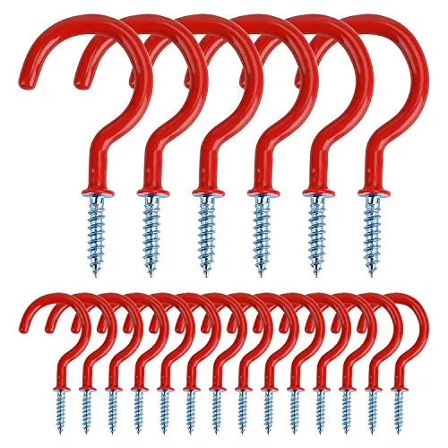 MengH-SHOP Schraubhaken, Metall, Decke, Schrauben, Haken aus Vinyl, für den Innen- und Außenbereich, zum Aufhängen von Tassen, Töpfen, Lichtern, Seilen, 20 Stück (rot)