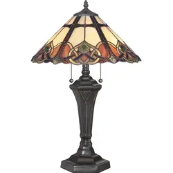 Cambridge 2-flammige Tischlampe - Vintage Bronze - Tischleuchte im Tiffany-Stil, ideal für gemütliche Wohnzimmer. Das Vintage-Bronze-Finish und die harmonische Farbpalette schaffen eine zeitlose Atmosphäre.