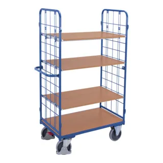 VARIOfit Etagenwagen sw-700.216 - 4 Etagen, 500kg Tragkraft - Etagenwagen für Werkstatt und Lager, ausgestattet mit 4 Etagen und einer Tragkraft von 500 kg. Robuste Bauweise mit variablen Einlegeböden und EasySTOP Zentralbremse für höchste Sicherheit.