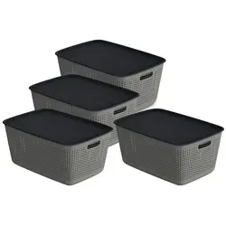 Kreher Aufbewahrungskorb Mehrzweckkorb 45 l, Grau (4 St) - Praktische Aufbewahrungsboxen mit Deckel, ideal für die ordentliche Organisation in jedem Raum. Set mit 4 Körben, je 45 l Fassungsvermögen.