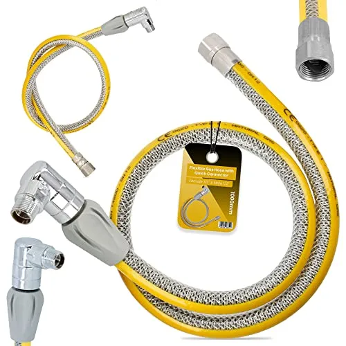 Flexibler Gasschlauch mit Schnellkupplung 1/2''IG x 1/2''AG - Gasschläuche für Propan- und Butangas, mit hoher Brandfestigkeit und einfacher Installation dank Schnellkupplung. Ideal für Campinggeräte, Gaskocher und Grills.