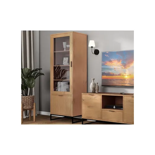 Inter Link Vitrine Vivo 2T 20370032 - Wunderschöne Vitrine aus der VIVO Serie, aus massivem Kiefernholz in Oak Colori, bietet viel Stauraum für Bücher und Dekoartikel – ideal für ein gemütliches Wohnzimmer.