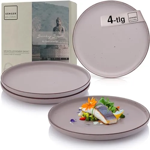 Sänger Bombay Basalt Teller Set für 4 Personen - Speiseteller Set aus robustem Steingut, ideal für den Alltag. Kratzfest, mikrowellen- und spülmaschinenfest – perfektes Geschirr für jede Gelegenheit.