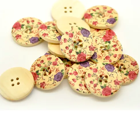 Holzknöpfe 30mm Blumenmotiv 4-Loch Knopf Knöpfe zum annähen basteln Blumen 10
