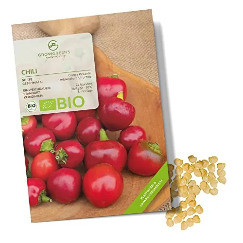 BIO Chili Samen (Ciliegia Piccante, 15.000 Scoville) - Chili Saatgut aus biologischem Anbau ideal für die Anzucht im Garten, Balkon oder Terrasse (10 Korn)