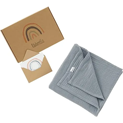 Räuberella® Kuscheldecke-Baby Grau 120x120 cm | Weiche Musselin-Decke aus 100% Bio-Baumwolle