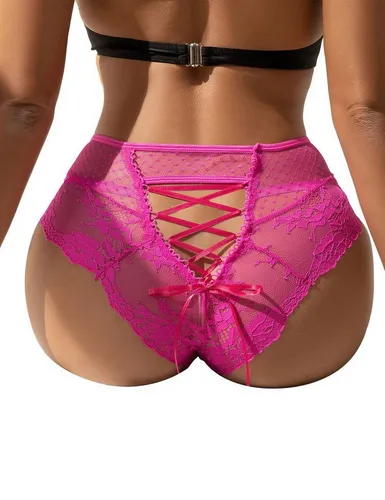 CHRISTINE LE DUC Slip - Luxus-Slip mit Spitze in Rosa - Klassische Slips, luxuriöser Spitzen-Slip mit höherem Bund und verführerischem Spitzen-Detail, das schön über das Gesäß fällt.