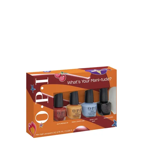 OPI Nail Laquer What's Your Mani-Tude? Mini Pack 4x7.35ml - Praktisches Nagellack-Set mit 4 Mini-Fläschchen, ideal für unterwegs. Verleihen Sie Ihren Nägeln einen trendigen Look mit diesen hochwertigen Farben.